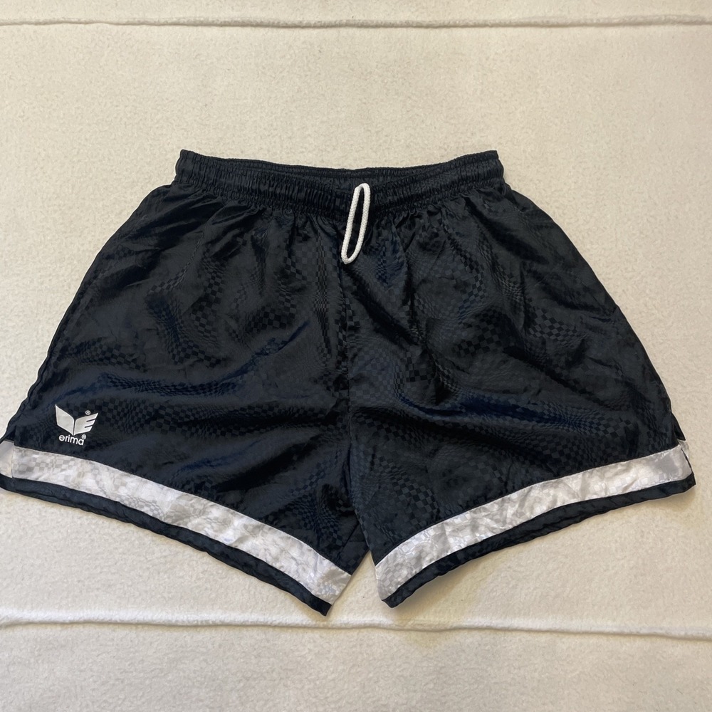 Vintage Erima Soccer Shorts Men's Size L Shiny Black Nylon Running Retro 90's